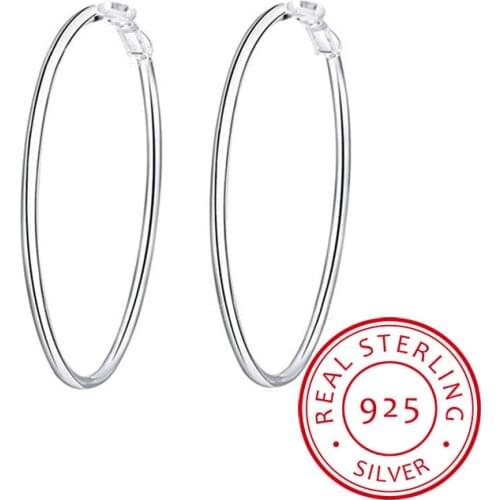 Personality Hyperbole 925 Sterling Silver Simple Smooth Circle Hoop Earrings For Women Sterling-Silver-Jewelry Pendientes