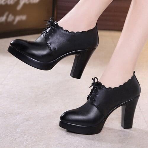 2018 black waterproof platform autumn and winter deep mouth single shoes with wild high heel thick with cheongsam catwalk shoes