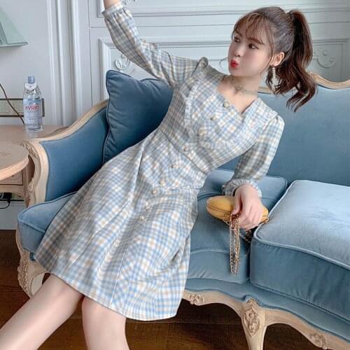 2021 New Spring Autumn Women Plaid Long Sleeve Dress Female Print Fashion Plus Size Midi Dresses Casual Party Vestidos Y413