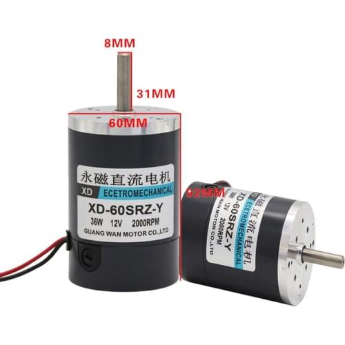 1PC DC Motor 12V/24V 2000-4000rpm High Speed Large Torque Adjustable Speed Positive and Negative Permanent Magnet Motor