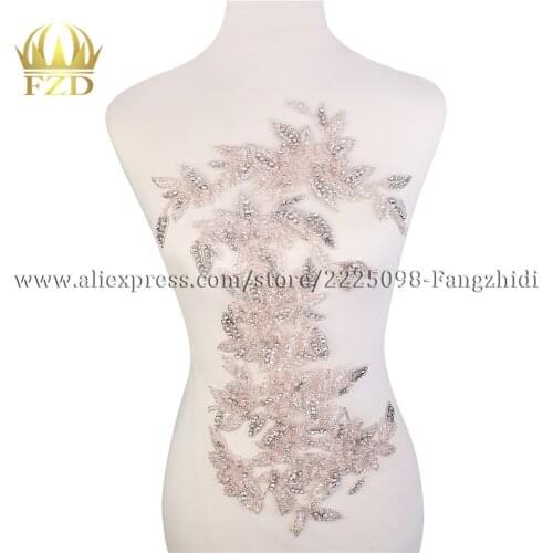 FZD 1 piece light pink Crystal Stone Patches and Rhinestone Beaded Trim for Wedding Dresses, DIY Decorative Clothes Craft DIY