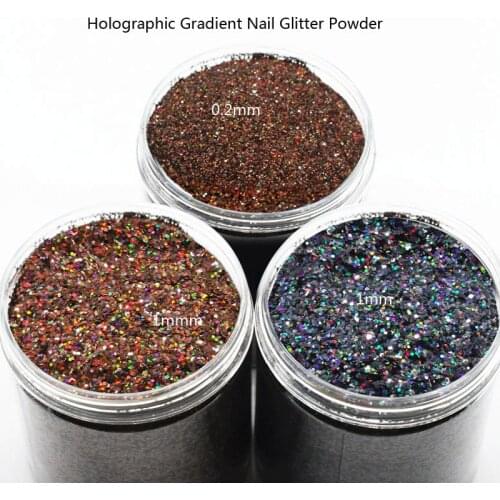 1 Box 10ml Holographic Gradient Nail Glitter Powder Shining Glitter Pigment Dust Powder Manicure Nail Art Decoration 0.2-1mm