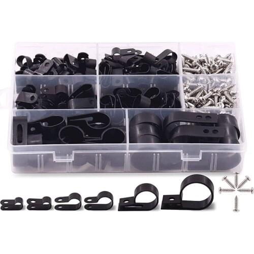 135Pcs R-Type Cable Clamp Clips Fasteners Assortment Kit With Mounting Screw, Organizer Cord Clips For Wire Management