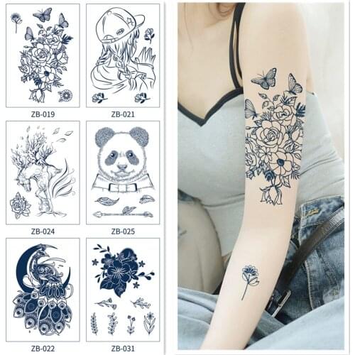 18 kinds Fashion Temporary Lasting Juice Tattoo Stickers For Men Women Body Art Makeup Totem Butterfly Panda Flower Tattoos