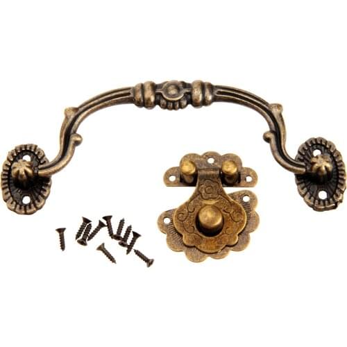 2pcs Antique Bronze Jewelry Wooden Box Latch Hasp +Vintage Gift Box Cupboard Pull Handle Furniture Accessories Retro Hardware