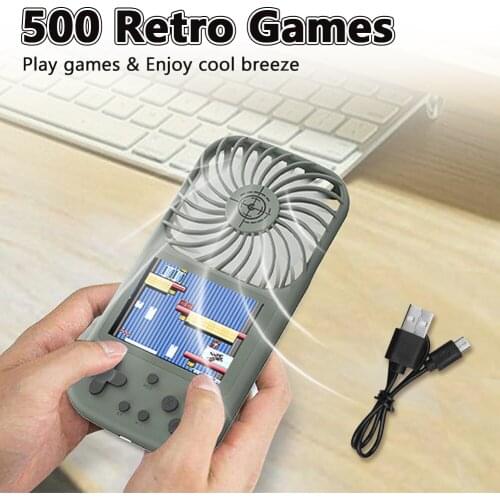 500 Games Built-in 2.8 inch Portable Retro Video Console Handheld Fan Game Players Kids Gift Boyfriend Present with USB Fan Cool