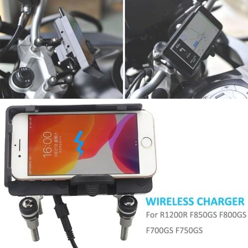 Motorcycle Accessories Handlebar Wireless charger Mobile Phone Navigation Bracket For BMW R1200R F750GS F850GS F800GS F700GS