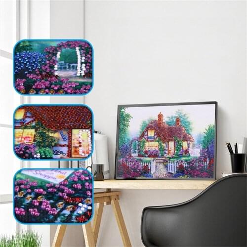 Huacan Special Shape Diamond Painting Mosaic Landscape House Diamond Embroidery Cross Stitch Hot Air Balloon Kit Home Decor
