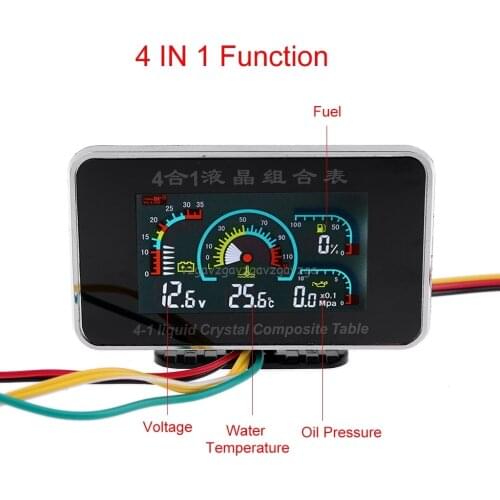 4 In 1 LCD Car Digital ALARM Gauge Pressure Voltmeter Volt Water Temperature Oil Pressure Fuel Gauge Temperature Sensor O24 19