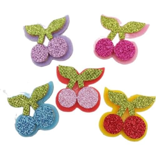 Sew on Glitter Felt Patches For Clothes 3cm Cherry Shape 20pcs Scrapbooking Accessories Mixed Five Colors