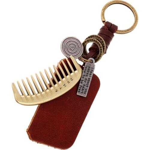 High Quality Comb Keychain Genuine Leather Car Key Chain Holder Creative Charm Women Bag Punk Vintage Jewelry Women Gift FY052