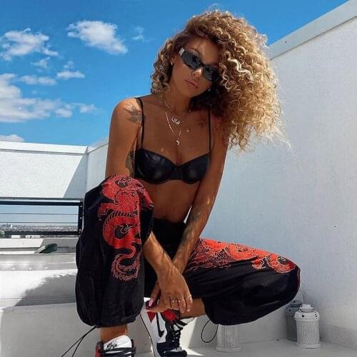 Hip Hop Trousers Streetwear Dragon Print Joggers Sweatpants Women Casual High Waist Pants Capri Bottom Fashion Clothes