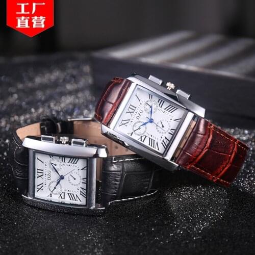 DZG Retro Business Mens Watch Simple Elegant Quartz Watch Roman Scale Three Eyes Square Belt Watch