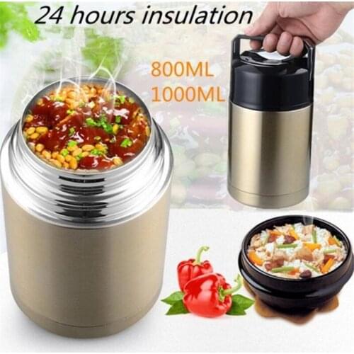 800ML/1000ML Double Layer Stainless Steel Vacuum Pot Thermos Insulated Food Container Stew Pot Lunch Box