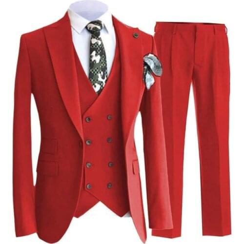 Classic Wedding Tuxedos Suits Slim Fit Bridegroom For Men 3 Pieces Groomsmen Suit Male Red Formal Business (Jacket+Vest+Pants)