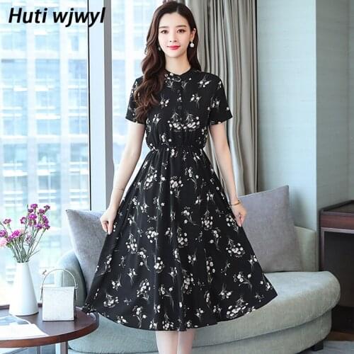 Summer Vintage Black Floral Chiffon Midi Dress 2021 Plus Size Casual Boho Beach Dresses Elegant Women Party Bodycon Chic Vestido