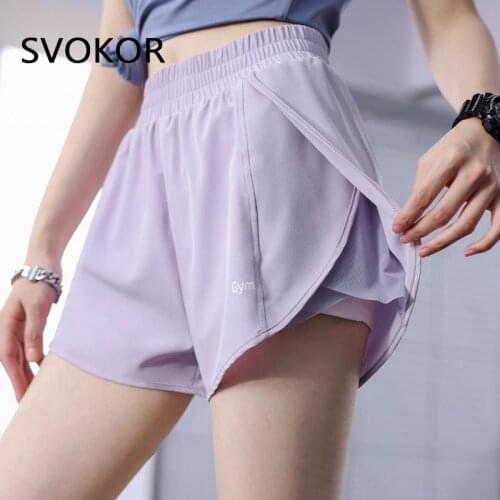 SVOKOR Summer Sport Shorts Women High Waist Fake Two-Piece Elasticity Fitness Shorts Gym Workout Anti Emptied Bottoms