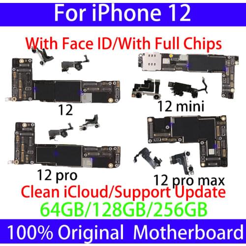 Original For iPhone 12/12 Pro/12 Pro Max Motherboard With/No Face ID Unlocked Logic Board Free iCloud Mainboard With Full Chips