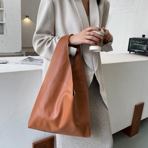 Fashion Women Big Capacity Casual Handbag Totes Vintage Simple Pure Color PU Leather Female Travel Shoulder Bags