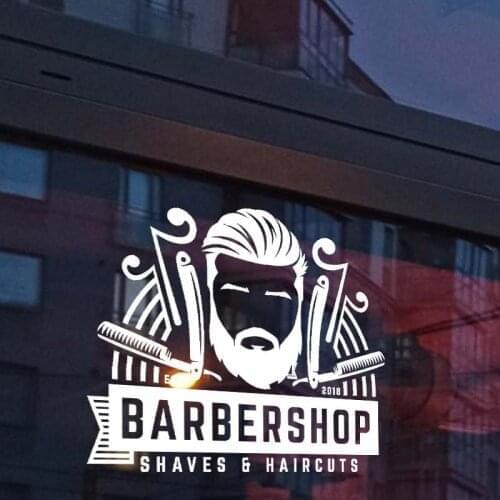 Wall Decal Sticker Barber Shop Salon Moustache Haircut Scissors Hall