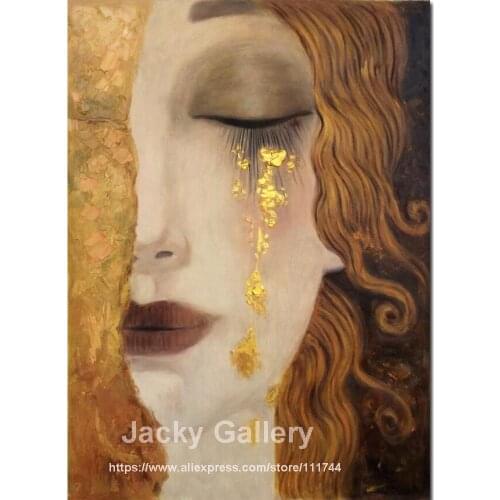 Wall Art Canvas Paintings For Bedroom Beautfiul Woman Handmade Oil Artwork Golden Tears Female Picture Living Room Personalized