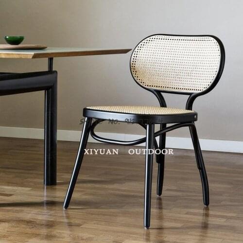 Rattan solid wood dining chair dining room living room simple homestay hotel indoor back chair household single chair stool