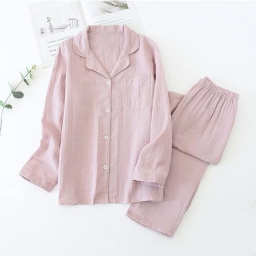 Solid Sleepwear Women 2 Piece Set Pajamas Set 100% Cotton Cute Cartoon Autumn Pyjama Ladies Shirt+Pants Comfort Nature Home Wear