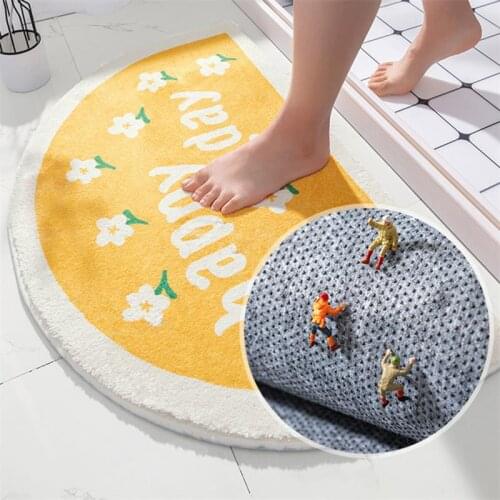 Semicircle Bath Mat Anti-slip Absorbent Bathroom Mat Flowers Pattern Bath Rug Living Room Bedroom Entrance Doormat Home Decor
