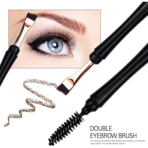 Professional Double Head Beauty Women Makeup Tool Wood Handle Flat Brush Eyebrow Brush Eye Liner Brushes