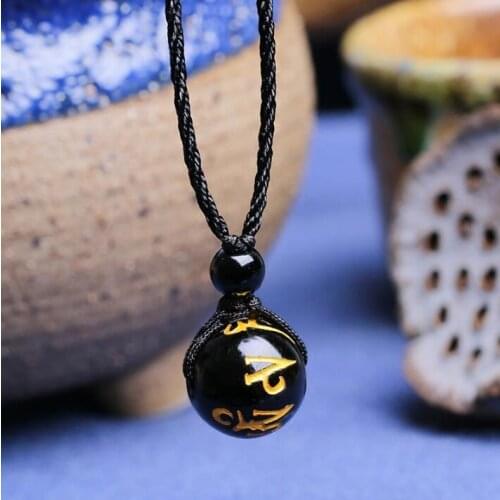 Drop Shipping Black Obsidian Big Beads Necklace Pendant Lucky Pendants Buddha Beads Necklace