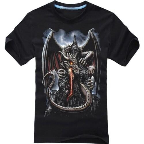 Streetwear Fashion Super Cool 3D Fell Hell Fire Dragon Rock Brand men women shirt fitness 100%Cotton black gothic camiseta ropa
