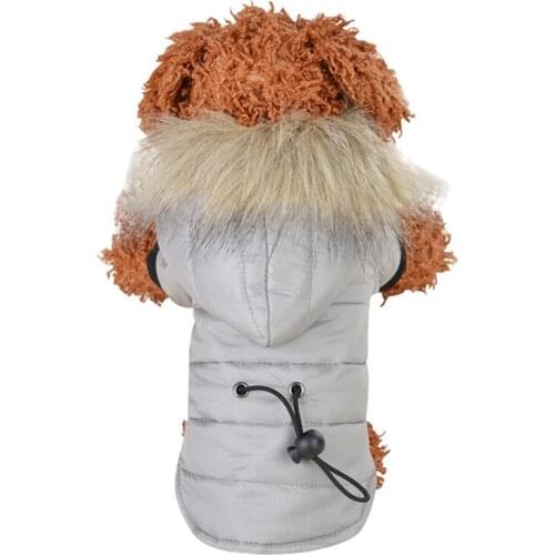 Pet Warm Winter Thickening Padded Clothes Dogs Soft Breathable Hooded Faux Fur Collar Cotton Jacket With Hoody