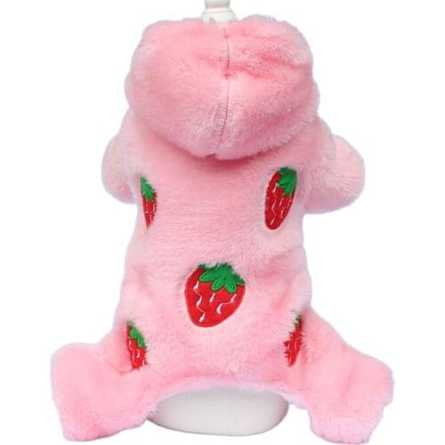 Pet Dog Faux Fur Warm Jumpsuit Coat Strawberrys Design Winter Clothes Puppy Jacket Apparel 4 Colours