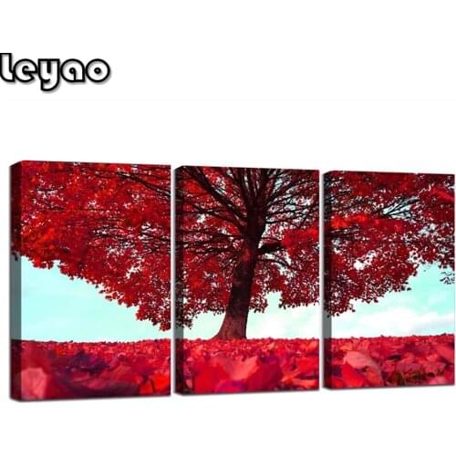 Triptych 5D DIY Diamond Painting Full Square/Round 3 piece Red Tree Woman Diamond Embroidery Sale Landscape Mosaic Sale Wall Art