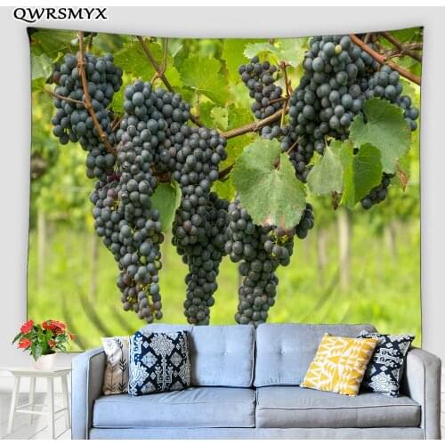 Grape Vine Fruit Food Tapestry Aesthetic Wall Hanging Home Restaurant Living Room Bedroom patio Decor Wall Tapestries Adornment