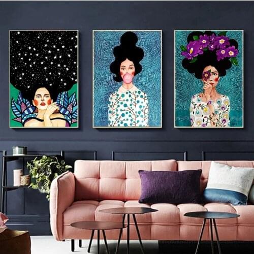Vintage Abstract Girl Hair Flower Women Wall Art Canvas Painting Fashion Nordic Poster Pictures For Living Room Bedroom Unframed