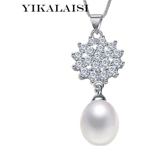 YIKALAISI 925 sterling silver jewelry zircon for women100% natural freshwater pearl choker pendant neckalce wedding