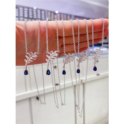 Luxury Sapphire Necklace 4*6MM Drop Sharp Natural Blue Gemstone Fine Jewelry for Women Anniversary Gift Real 925 Sterling Silver