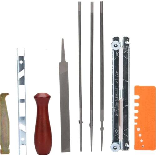 10pcs New Chainsaw Chain Sharpening Kit Tool Set Guide Bar Groove Cleaner Flat/Round File + Quick Check Gauge Sharpener Tools