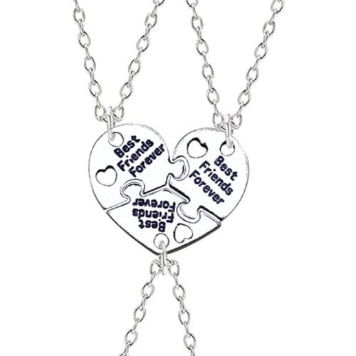 3-piece Best Friend Necklace Puzzle Hollow Heart-shaped Letter Pendant Necklace Men And Women Jewelry Accessories For Gifts