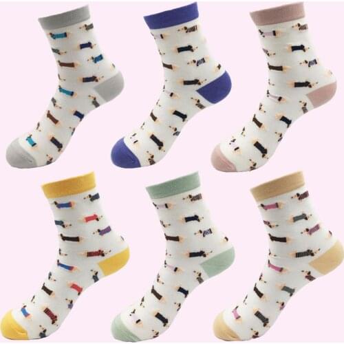 3 pairs Animal Women Socks Colorful Cute Sausage Dog Cotton Cartoon Couple lady Girl Spring Summer Socks Zoo