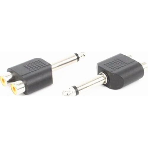 5pcs/lot Mono 6.35mm Plug to Dual RCA Female Audio Splitter