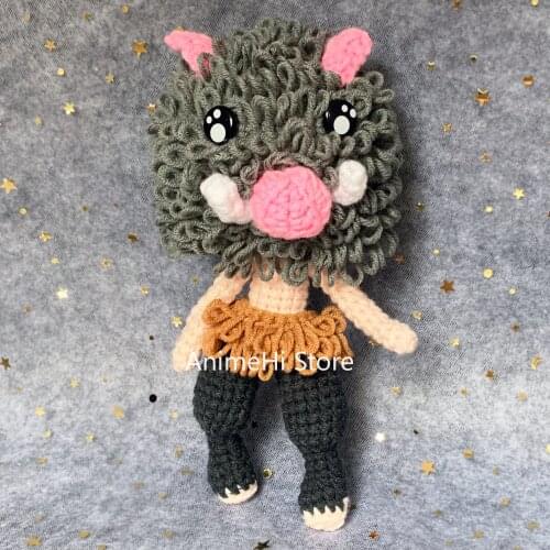 Anime Demon Slayer Kimetsu No Yaiba Akaza Inosuke Douma Zenitsu Hand-knitted Plush Doll Figure Handmade Crochet Pillow Toy Gift