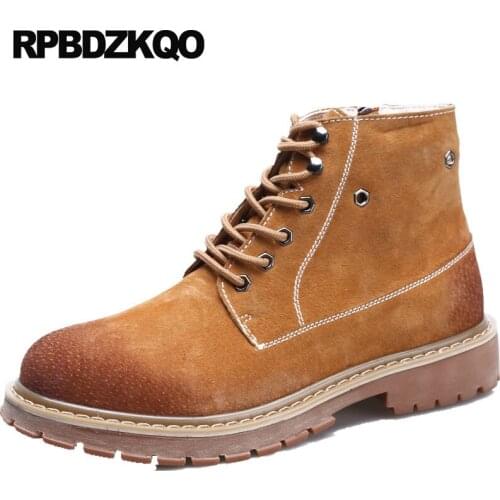 Ankle boots army military genuine leather designer shoes men high quality brown combat suede winter fur autumn british style