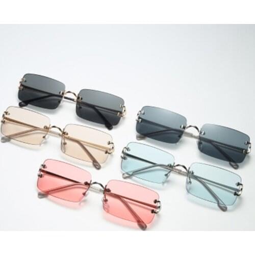 Brand Designer Fashion Rectangular Sunglasses Women Red Sunglasses Frameless Mens 2020 Summer Green Gold Metal UV400