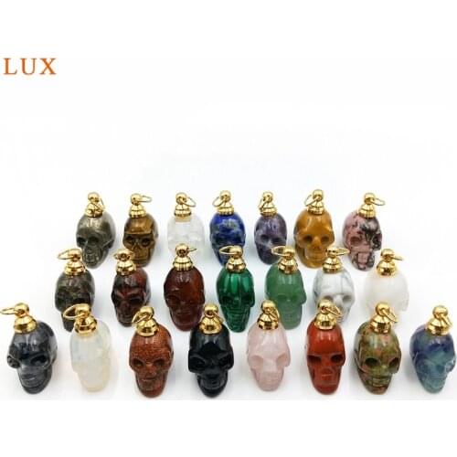 Natural gems skulls Perfume Bottle stone Essential Oils diffuser hand crystal vial rose quartzs carved charm for DIY making