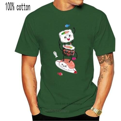 Kawaii Men T-shirt Surfer Sushi Customized Tops TShirt Short Sleeve Mens Pure Cotton VALENTINE DAY O Neck Group T Shirt Funny
