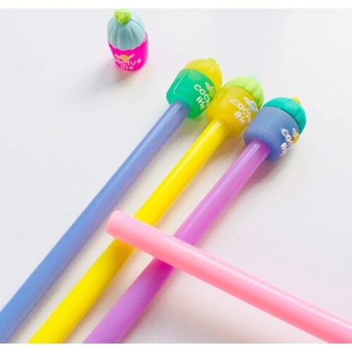 10 pcs Wholesale Candy Color Cactus Life Gel Pen School Office Supply Student Stationery Writing Signing Pen Black Ink