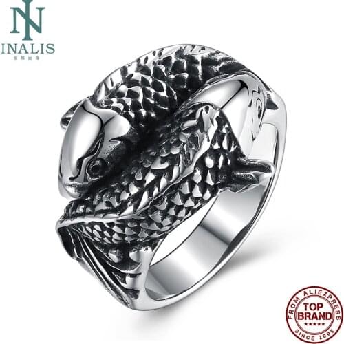 INALIS Rings For Men 316L Stainless Steel Vintage Double Carp Design Trend Punk Neo-Gothic Ring Anniversary Fashion Jewelry