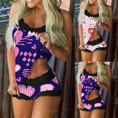 Matching Sets Lace Pajama Set Sleeveless Trim Bowknot Pyjamas Sleep Shorts Set Lace Pijama Suit Sleepwear Women Sexy Nighties